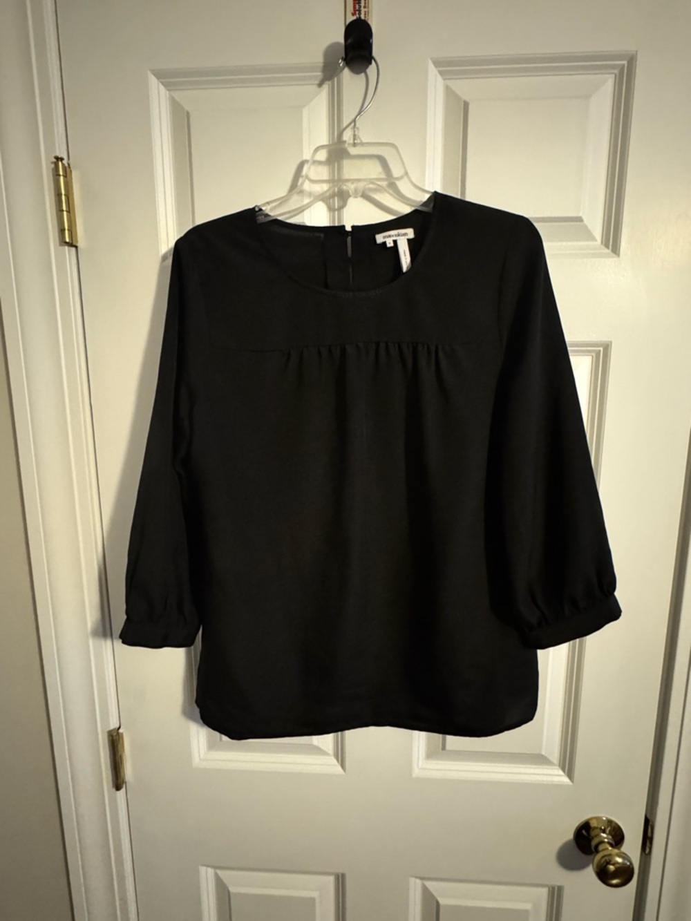 Black Scoop-Neck Blouse with Gathered Yoke - Women